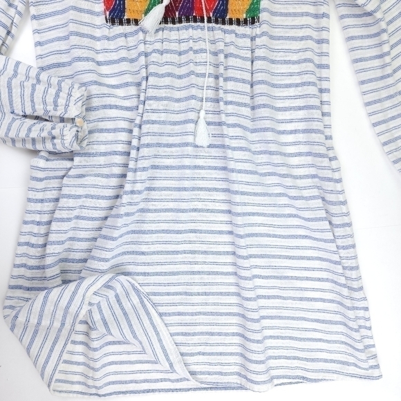 New J. Crew Boho White Stripe Multicolored Embroidered Cotton Dress Sz X… - Picture 8 of 11